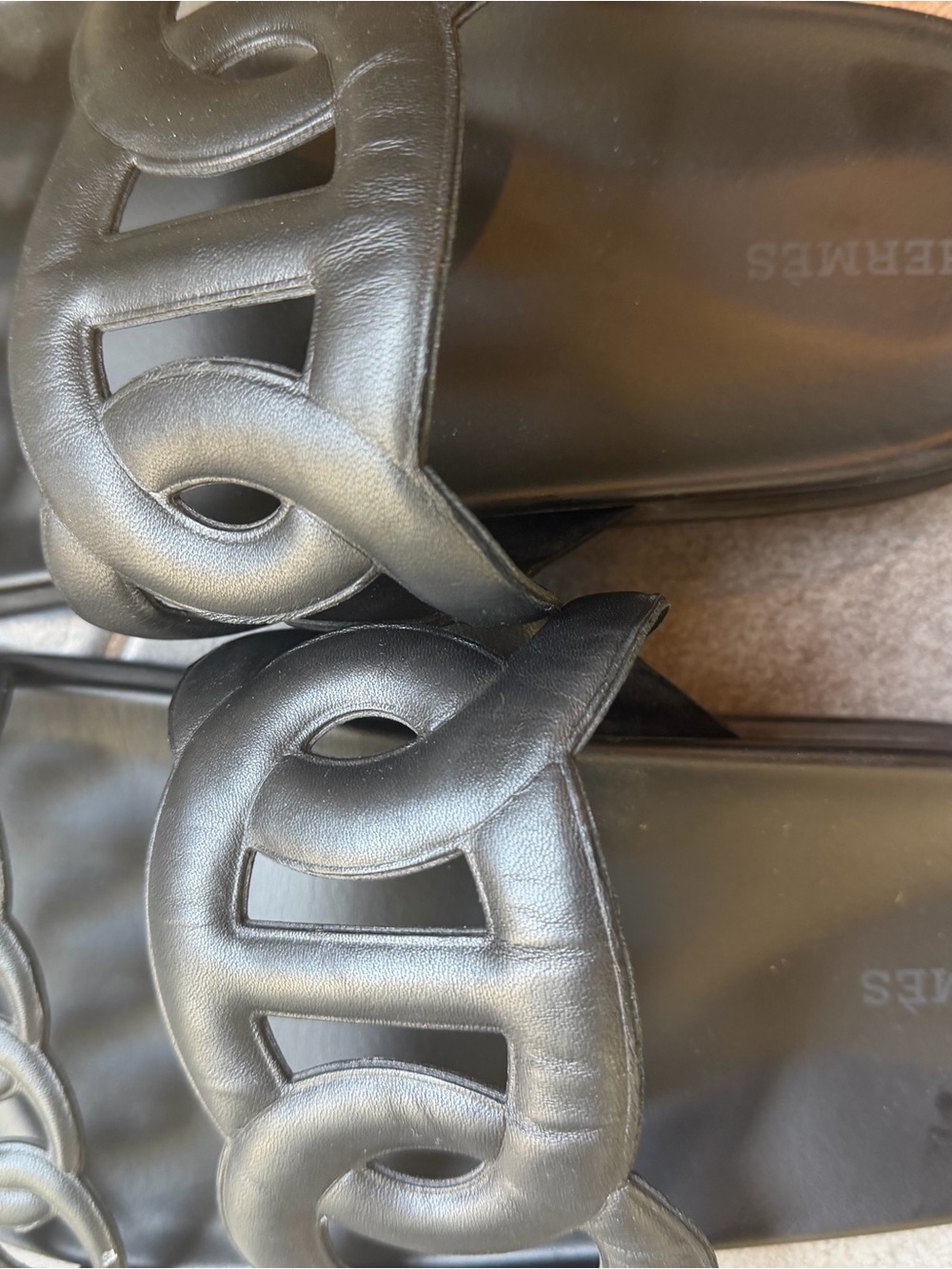 Hermes Black Chain Link Slide Sandals - Picture 3 of 4
